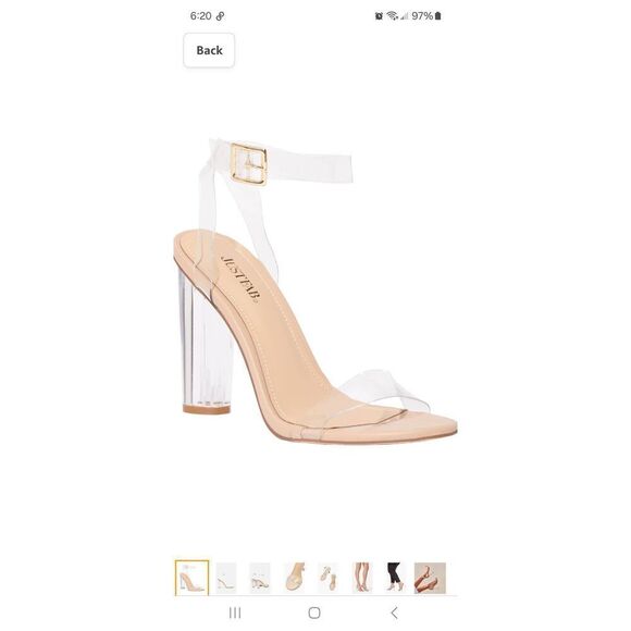 New Sz 10 JustFab Hanna Clear Nude Acrylic Open Toe Chunky High Heel Dress Shoes - Picture 1 of 10